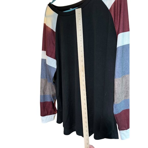 Women’s 2X Long Sleeve loose Top With Black Body & Multicolor Sleeves Soft - Picture 4 of 8